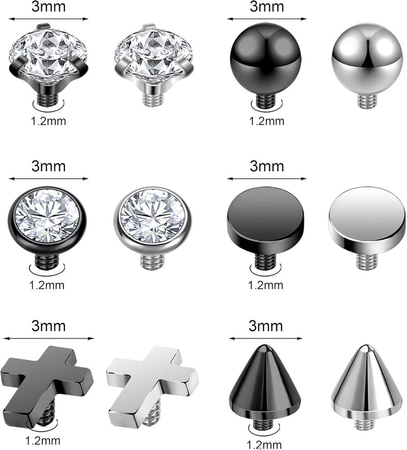 AccGin Store Surgical Steel Dermal Piercing Jewelry Tops for Women Men Cubic Zirconia Micro Dermal Anchor Tops Base Dermal Piercing 3-20Pcs Dermal Piercing Kit Hypoallergenic - Image 2